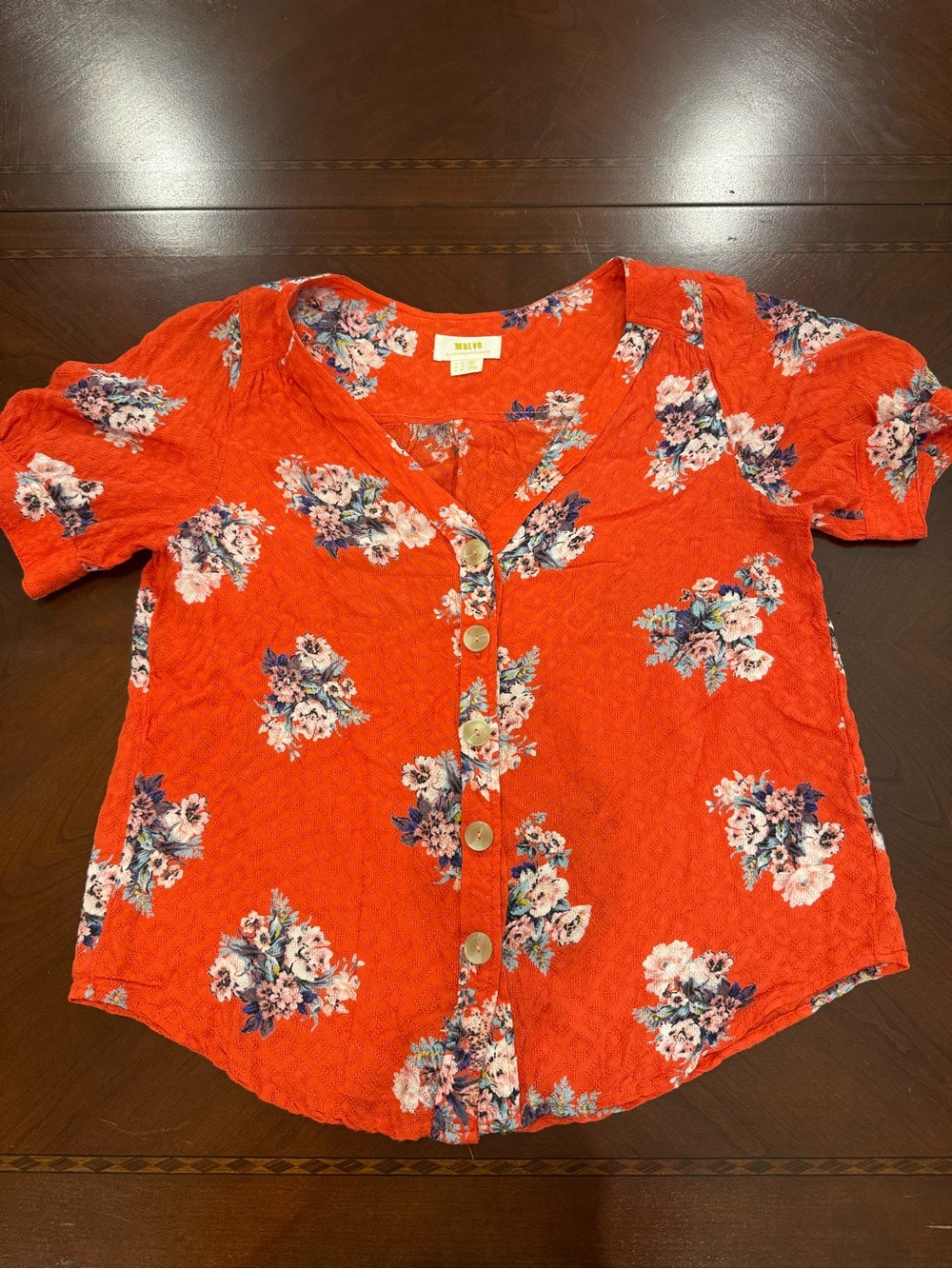 Anthropologie Orange Floral Button-Down Top